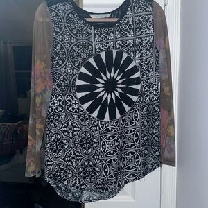 Desigual Sheer Tattoo Design Long Sleeve Blouse